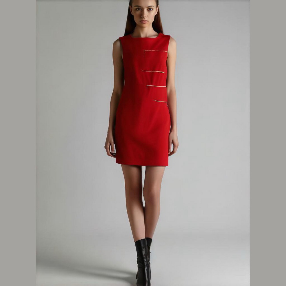 Carre Noir Red Sleeveless Midi Dress with Zipper Size 8
